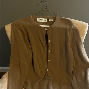 Orvis Women's Tan Cardigan Sweater Cashmere